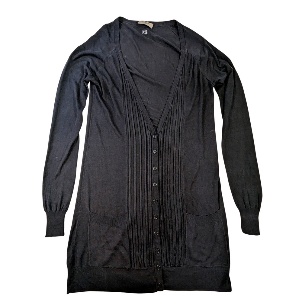 BURBERRY LONDON Black Pleated Long Sleeve Button Front Cardigan Dress Womens‎